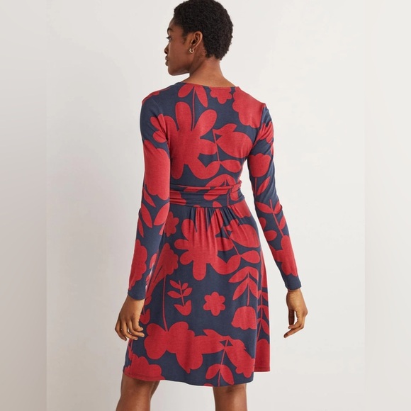Boden Layla Floral Jersey Faux Wrap Fit&Flare Dress Winterberry Flora Boom Sz 8P - Picture 2 of 13
